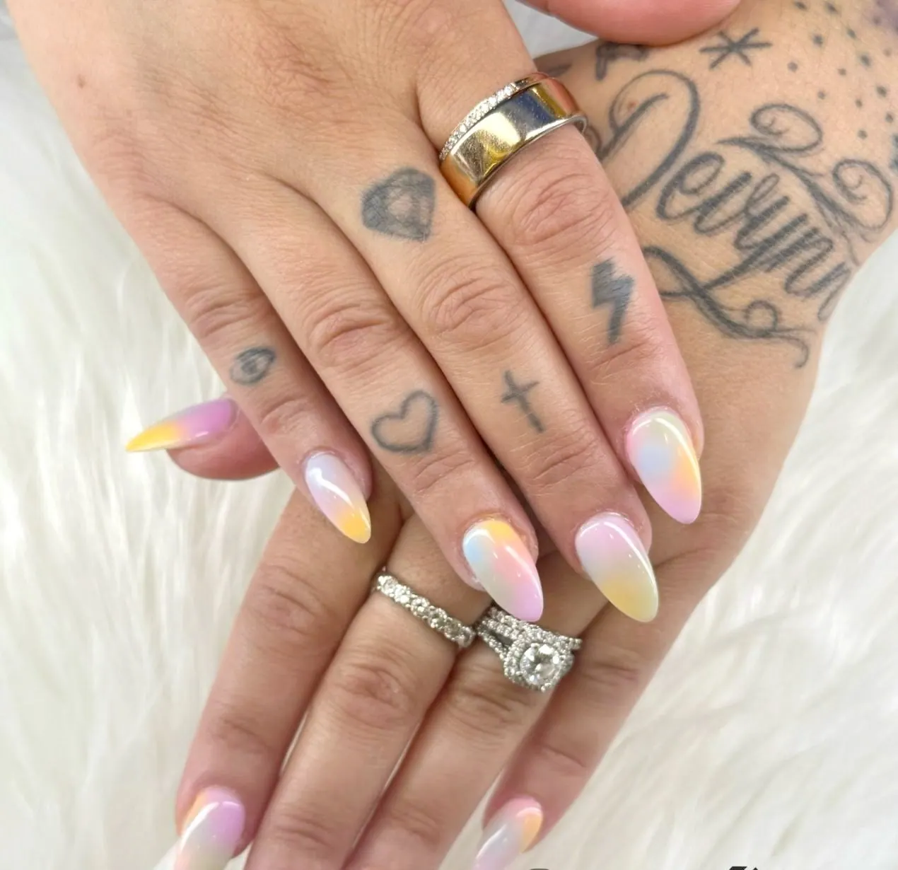 Pastel rainbow ombre almond nails